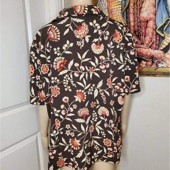 Laura Scott women's brown floral button down shirt - Picture 2 of 12